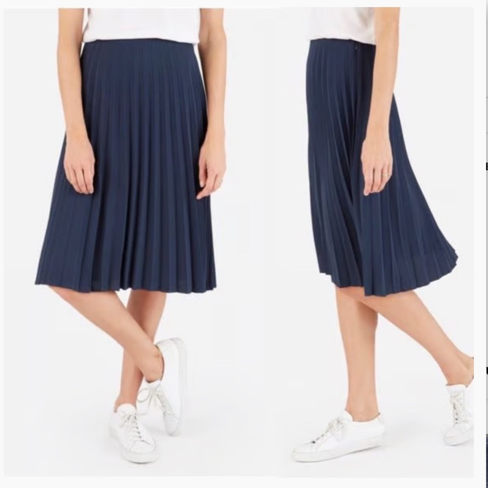 Everlane Navy Blue Pleated Midi Skirt Size 2